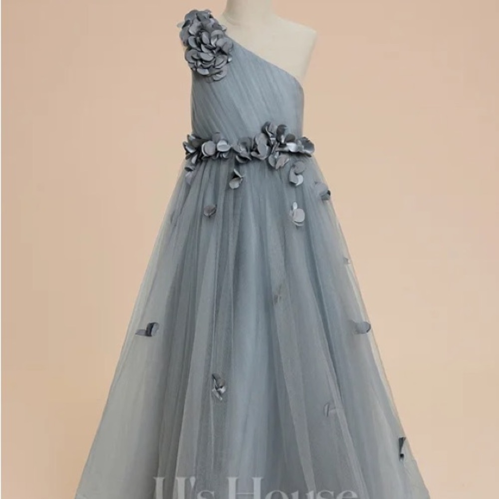 JJs House Gray Asymmetrical One-Shoulder Gown